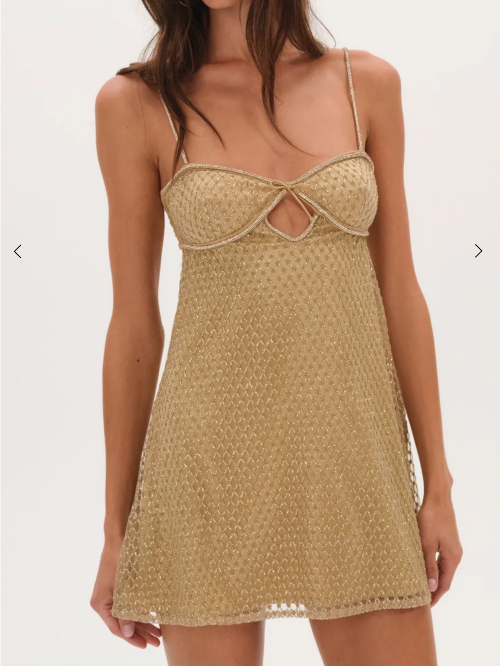 For Love and Lemons Glitter Slip Dress Gold